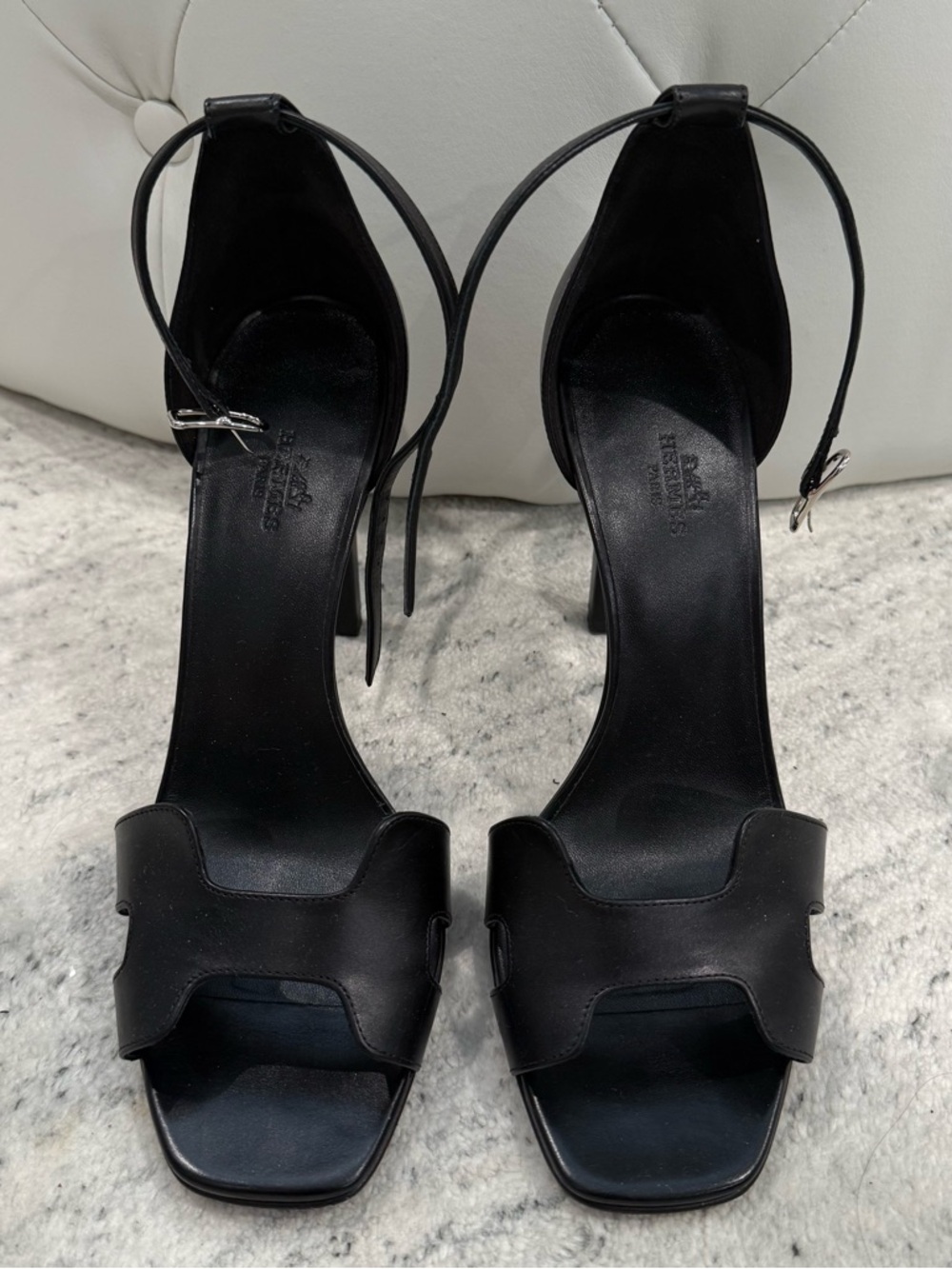 Hermes Black Leather “Joy” Sandals 41